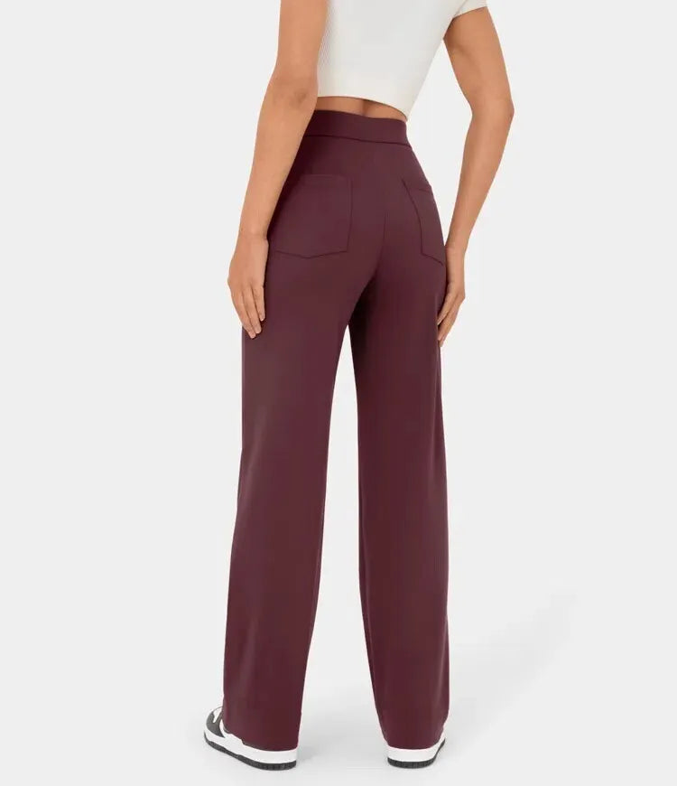High Waisted Button Multiple Pockets Straight Leg Casual Pants