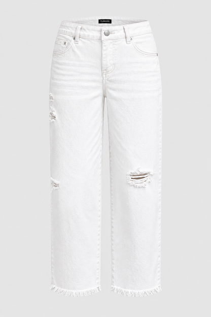 🔥 4 FOR ONLY $26.99! Women’s Mid-Waist Straight Leg Crop Jeans – Washed Ripped Raw Hem Denim