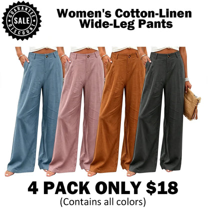 Womens Cotton Linen Pants Casual Wide Leg Trousers