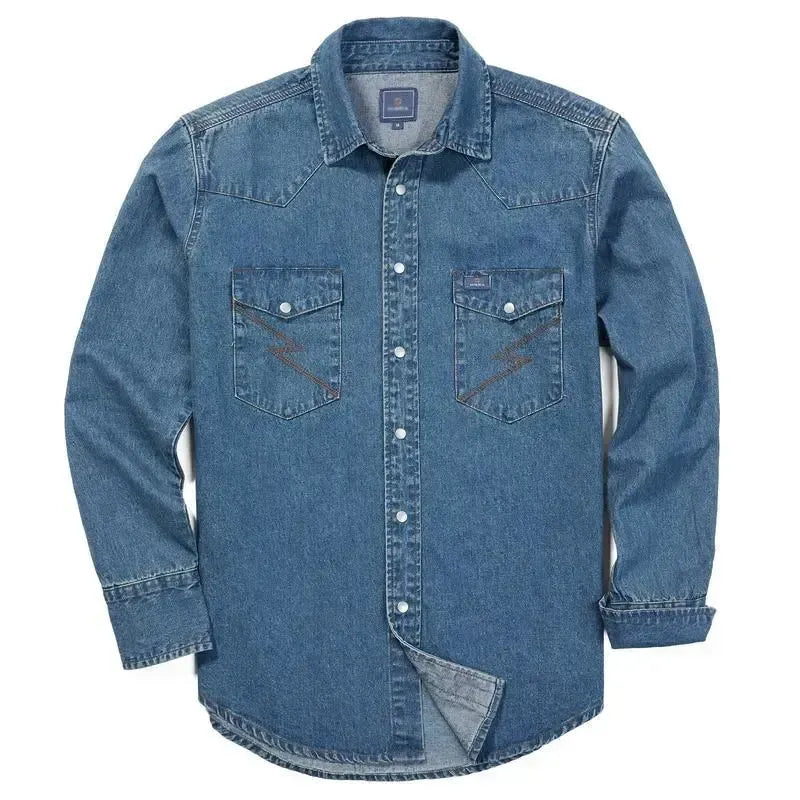 Men's Long Sleeve Stone-Washed and Pre-Washed Denim Work Shirt