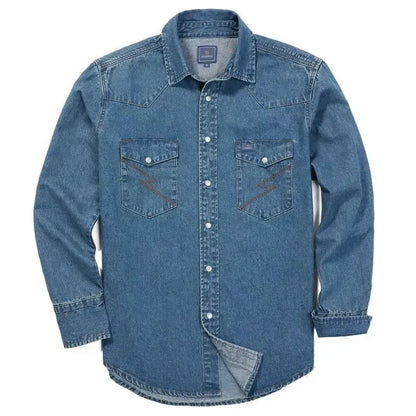 Men's Long Sleeve Stone-Washed and Pre-Washed Denim Work Shirt