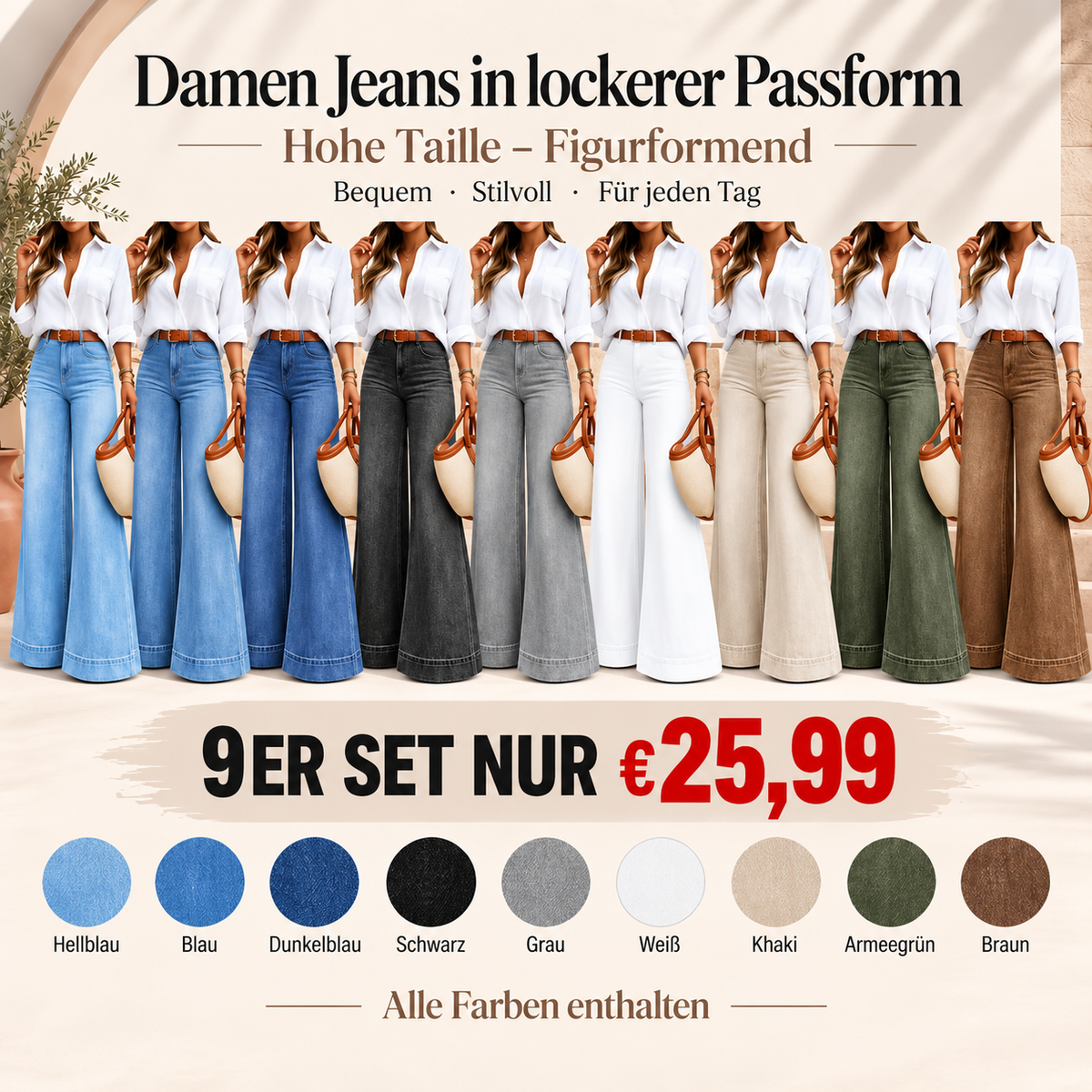 👍🔥 Zeitlich begrenztes Angebot – Lockere, baggy Oversize-Jeans mit geradem Bein und praktischen Taschen