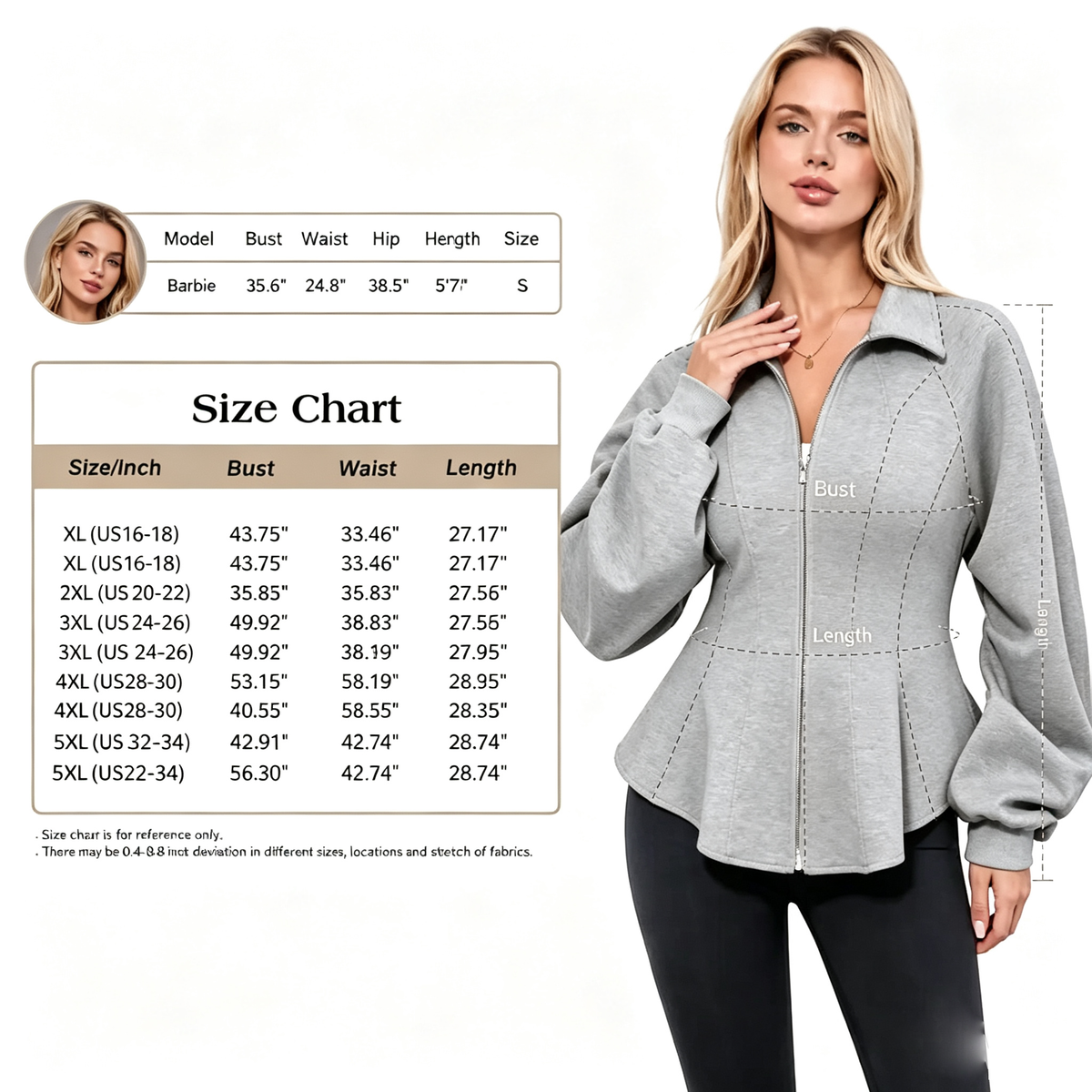 Women's Zip-Front Jacket with Ruched Sleeves and Ruffled Hem