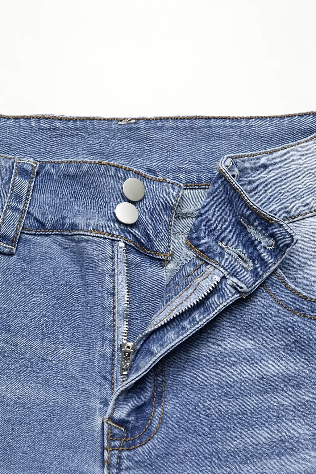 Double Button Mid Waist Straight Leg Jeans