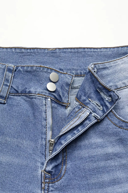 Double Button Mid Waist Straight Leg Jeans