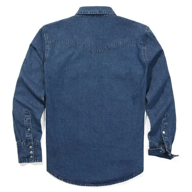Men's Long Sleeve Stone-Washed and Pre-Washed Denim Work Shirt