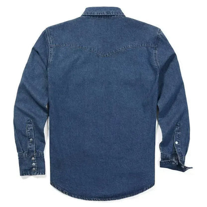 Men's Long Sleeve Stone-Washed and Pre-Washed Denim Work Shirt