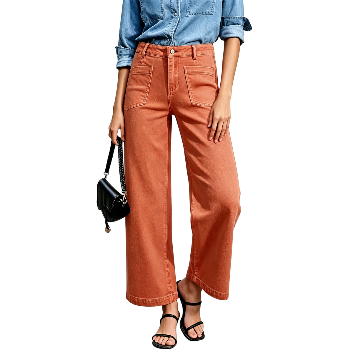 Women's wide leg high-waist stretch denim pants