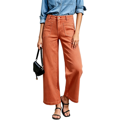 Women's wide leg high-waist stretch denim pants