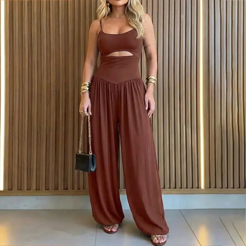 Women's Backless Cut-Out Cami Jumpsuit with Pockets