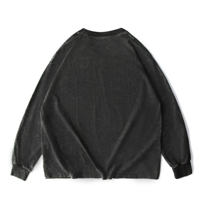 Men's 8-Pack Oversized Washed Long-Sleeve Tee – Unisex Distressed Vintage Crewneck Top
