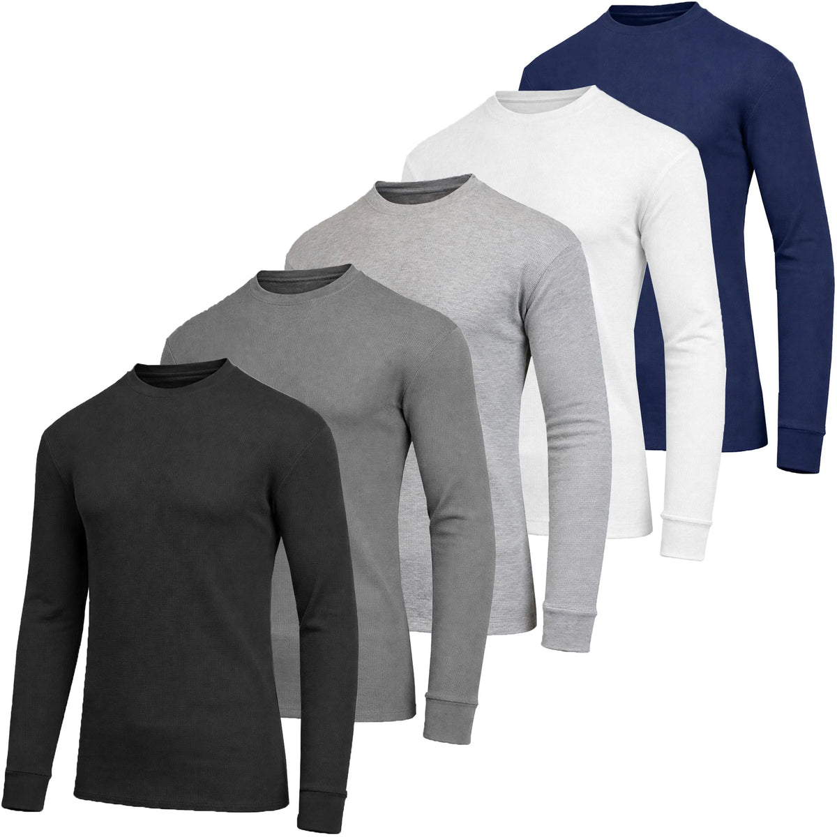 5-Pack Men's Waffle-Knit Long Sleeve Crew Neck & Henley Thermal Shirts
