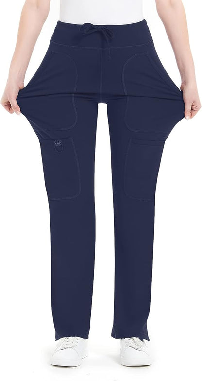 Women's Yoga Scrub Pants - 4-Way Stretch Work Pants with 5 Pockets