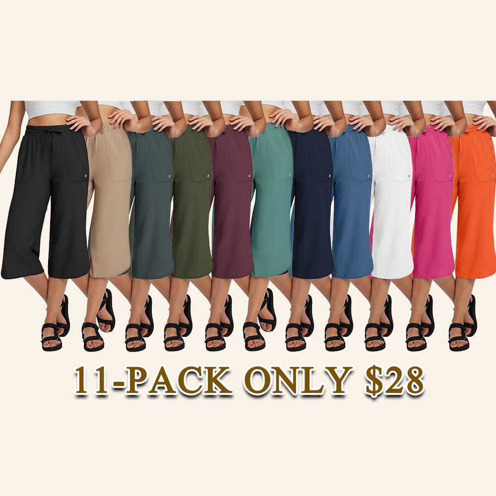 Women's High Waist 20" Wide Leg Capri Pants UPF 50+ Quick Dry Tummy Control Casual Lounge Pants with Deep Pockets