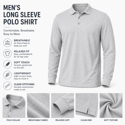 Men's Relaxed Textured Long Sleeve Polo Shirt
