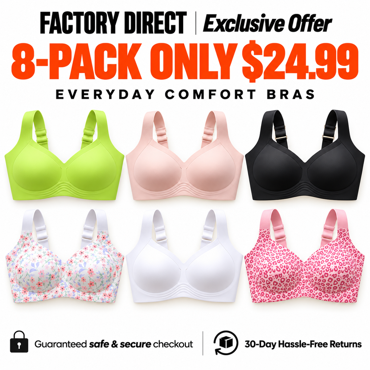 🌸 Women's V-Neck Bras in Solid Colors & Prints 🔥 Everyday Comfort | Clearance Bundle Deal