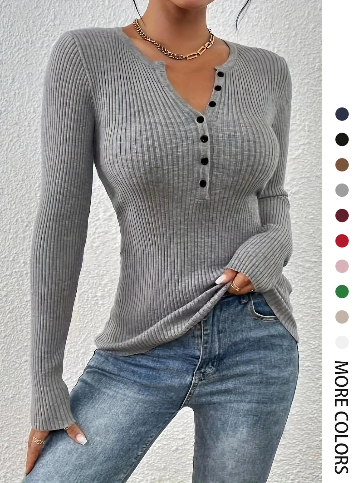 Women's Plain Basic Button Front Ribbed Sweater Tops