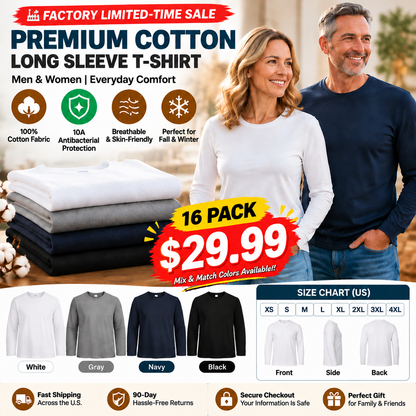 🏭 FACTORY LIMITED-TIME SALE ⚡ FINAL SALE – 8 PACK ONLY $24.99! Soft Cotton Long Sleeve Shirts for Men & Women, Perfect Everyday Base Layer
