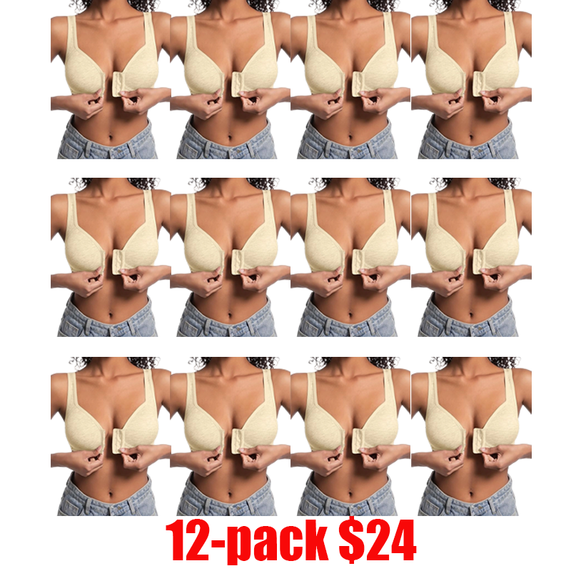 12-Pack Women's Front Closure Bras – Full Coverage Wireless Soft Support Bralettes