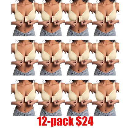 12-Pack Women's Front Closure Bras – Full Coverage Wireless Soft Support Bralettes
