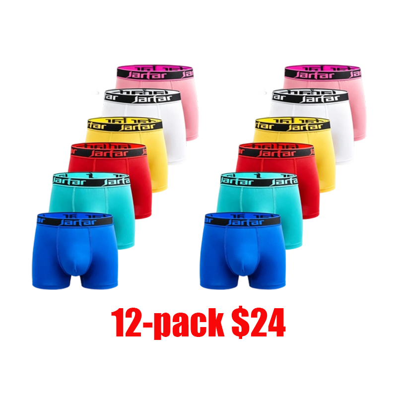 12-Pack Men's Solid Color Boxer Briefs – Soft Polyester Sports & Daily Wear Underwear