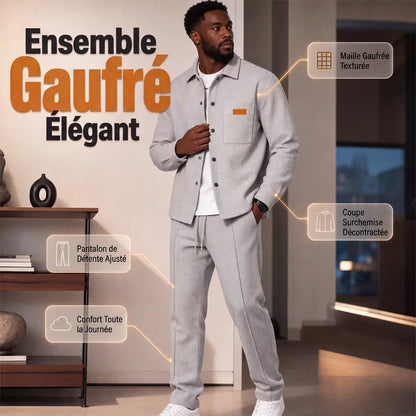 Casual two-piece set for men: jacket and pants in textured knit