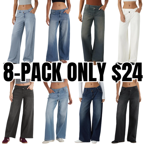 Asymmetric Low Rise Zipper Pockets Baggy Wide Leg Washed Casual Jeans