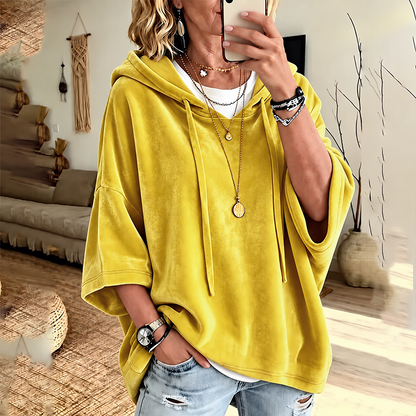 🔥 LAST DAY SALE –Women's Velour Oversized Hoodie 3/4 Sleeve