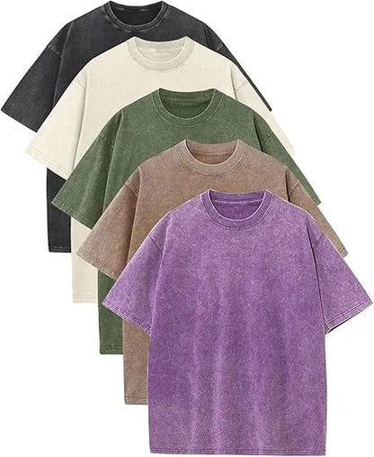 Men's Plus Size 100% Cotton Acid Wash Oversized Heavyweight Vintage T-Shirt
