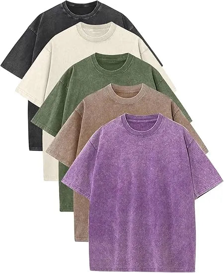 Men's Plus Size 100% Cotton Acid Wash Oversized Heavyweight Vintage T-Shirt