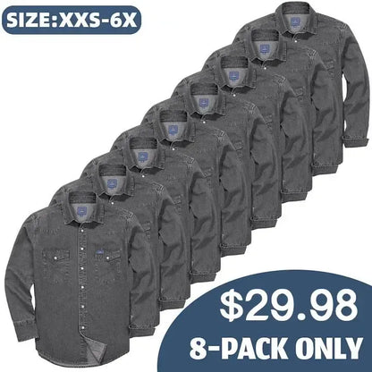 Men's Long Sleeve Stone-Washed and Pre-Washed Denim Work Shirt