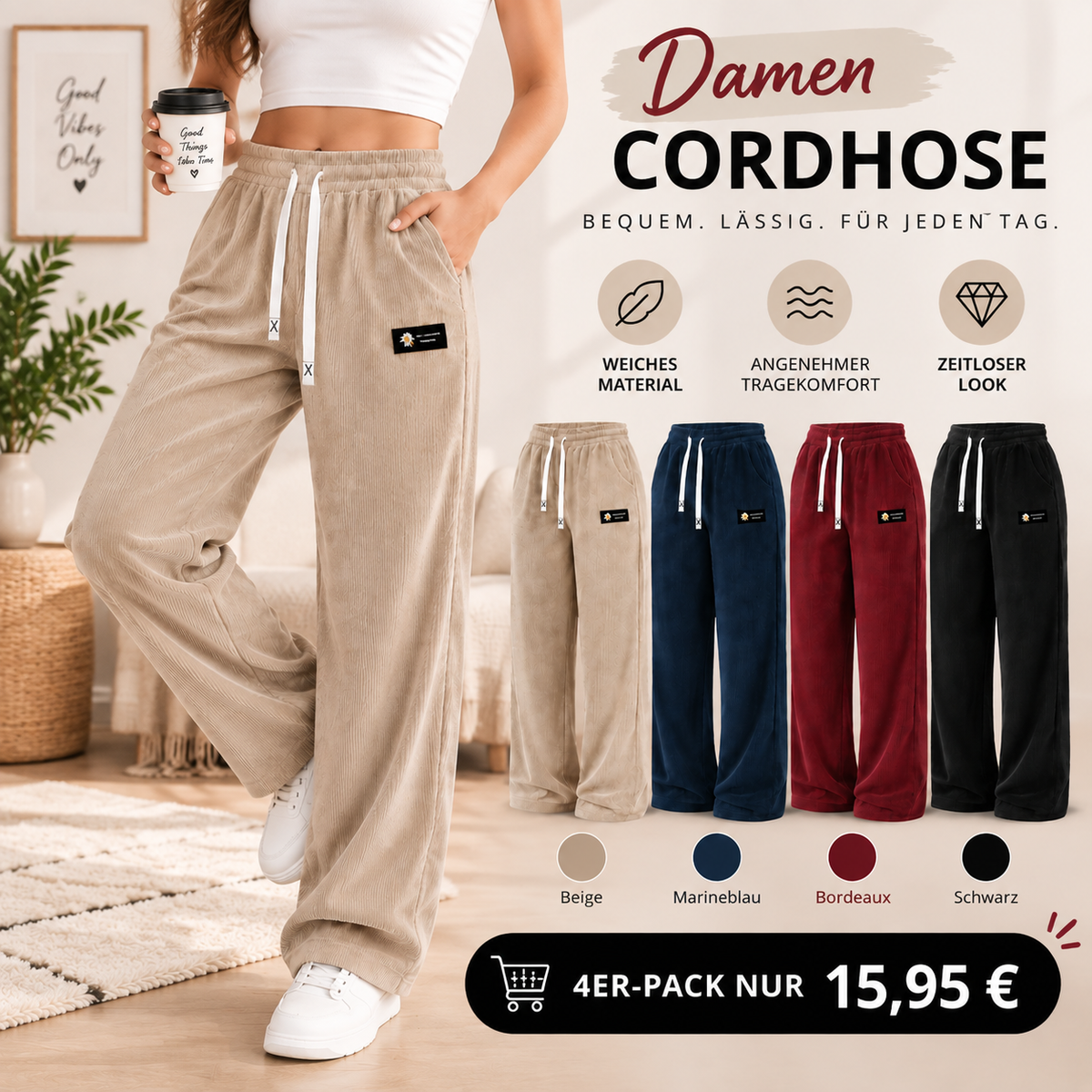 KNAPPER LAGERBESTAND – Damen-Cordhose aus 100 % Baumwolle