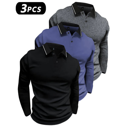 2-Pack Men's Long-Sleeved Lapel Polo Shirts