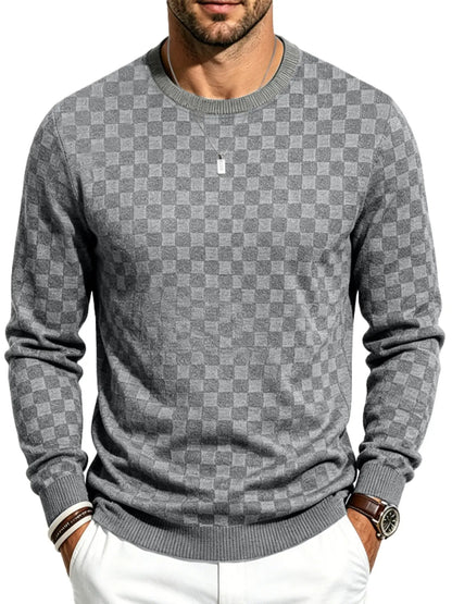 4-Pack Men's Checkered Knit Sweaters – Lightweight Crewneck Long Sleeve Pullovers