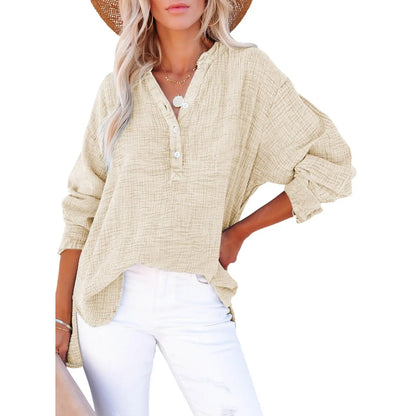 Flash Sale🔥 Women's Cotton V Neck Button Blouse Tops