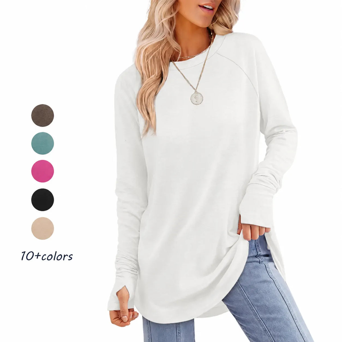 Women's Long Sleeve Tunic Top with Thumb Holes
