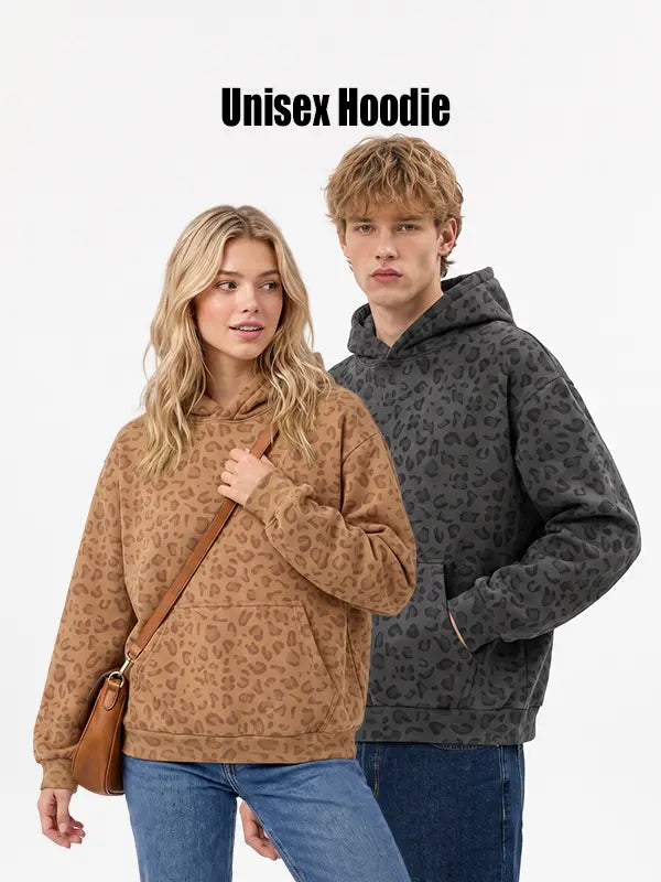 Unisex 100% Cotton Leopard Print Loose Fit Hoodie for Fall & Winter