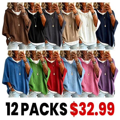 Women's Loose-Fit Knitted Hoodie With Drawstring