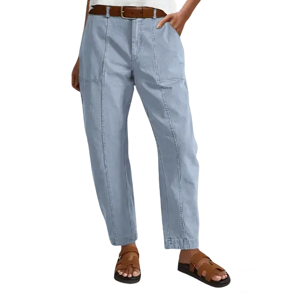 Solid Mid-Rise Baby Barrel Pants, High Stretch, Deep Pockets-6