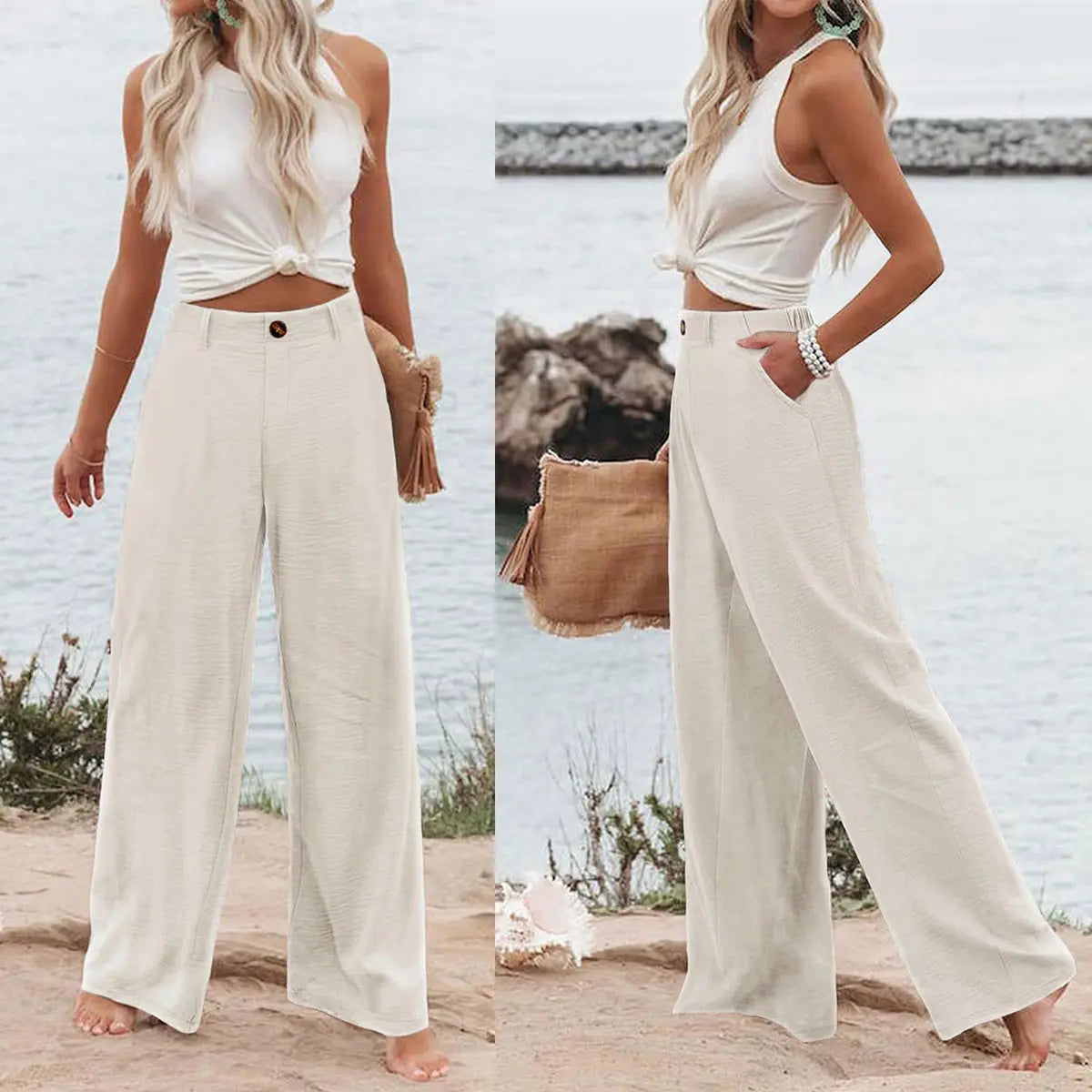 💝💝LAST 2 DAYS⚡- Women's Casual High Waist Linen Wide Leg Trousers
