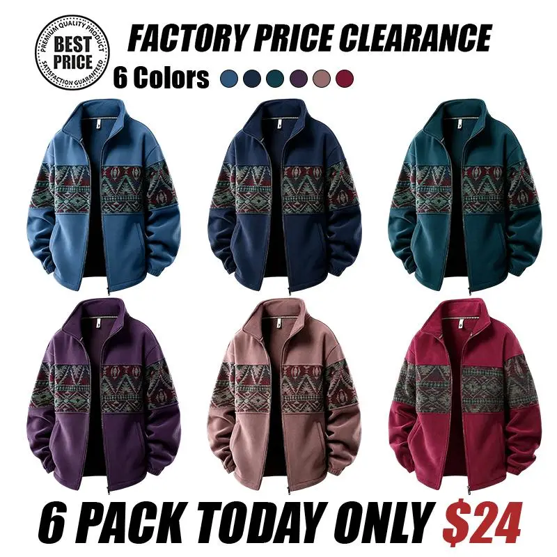 Men's Ethnic Pattern Full-Zip Fleece-Lined Long-Sleeve Jacket