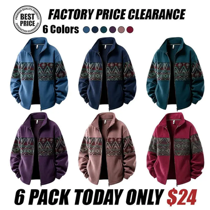 Men's Ethnic Pattern Full-Zip Fleece-Lined Long-Sleeve Jacket