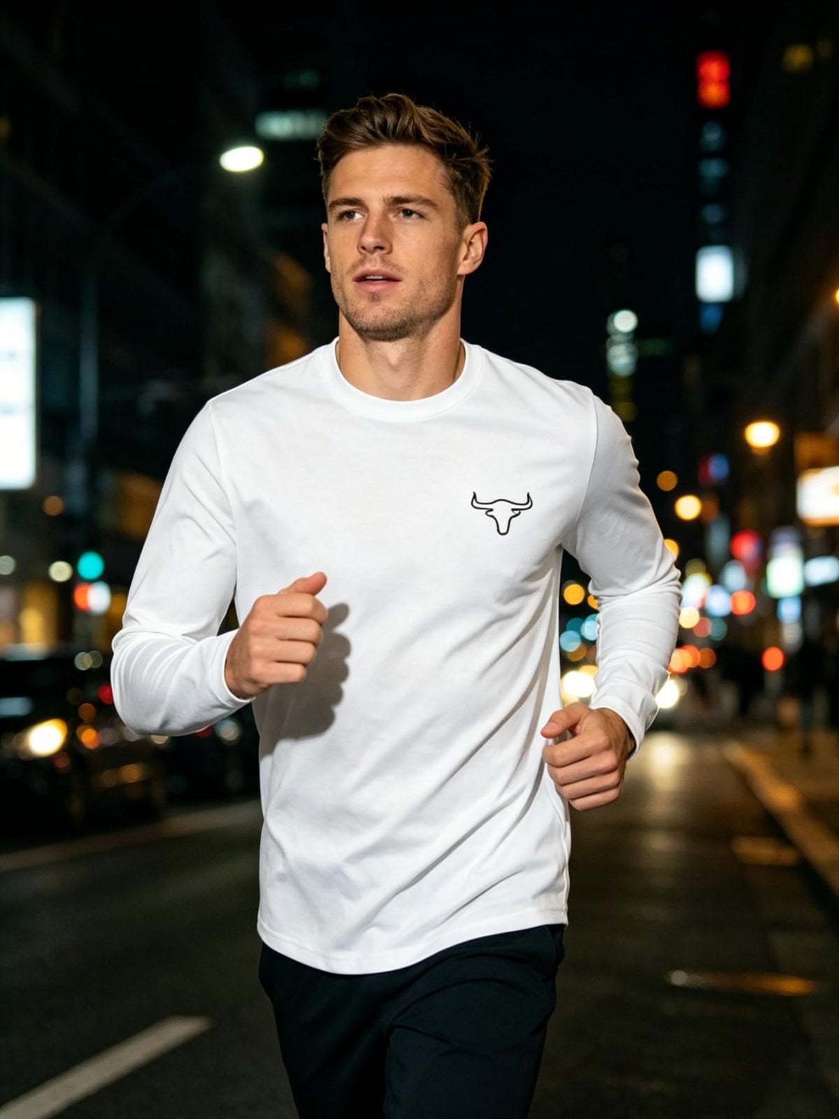 Men's Bull Head Print Long Sleeve T-Shirt, Breathable Athletic Casual Workout Tops