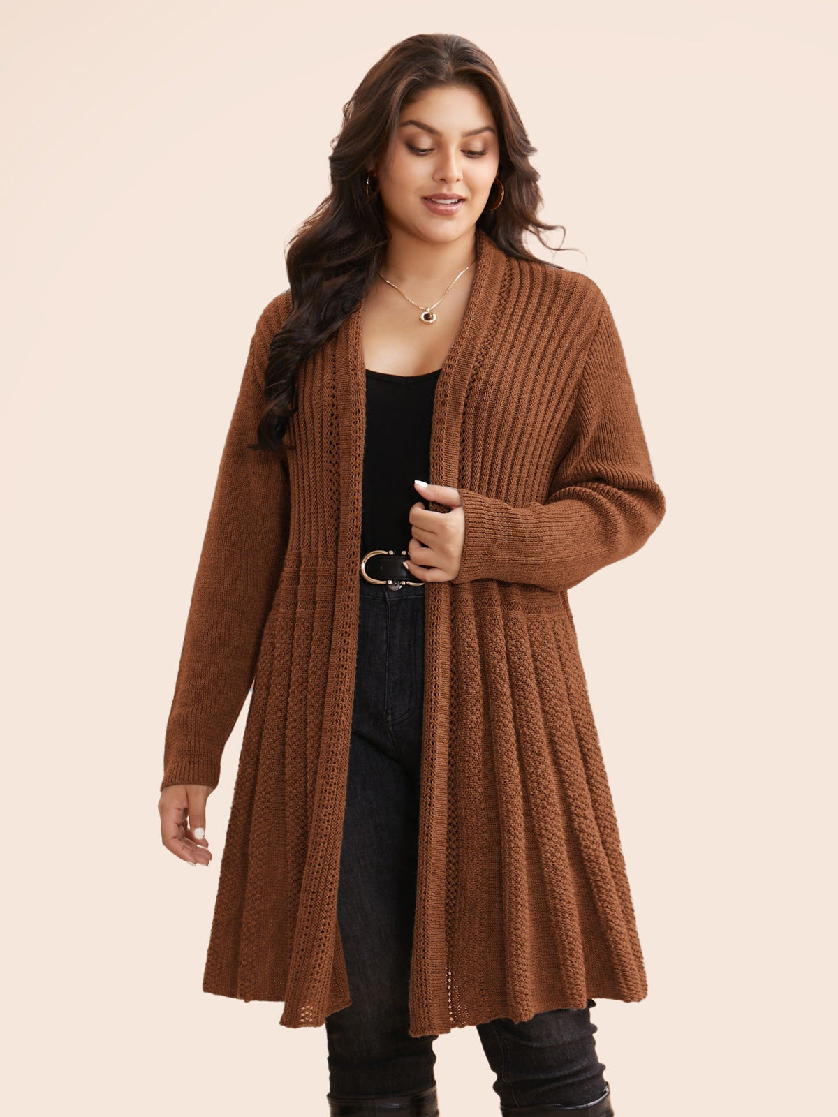 🔥 MAJOR SALE-Women's Textured Long Cardigan – Relaxed Kimono-Style Open Front Sweater
