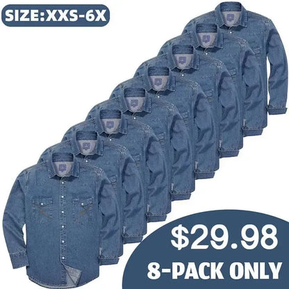 Men's Long Sleeve Stone-Washed and Pre-Washed Denim Work Shirt