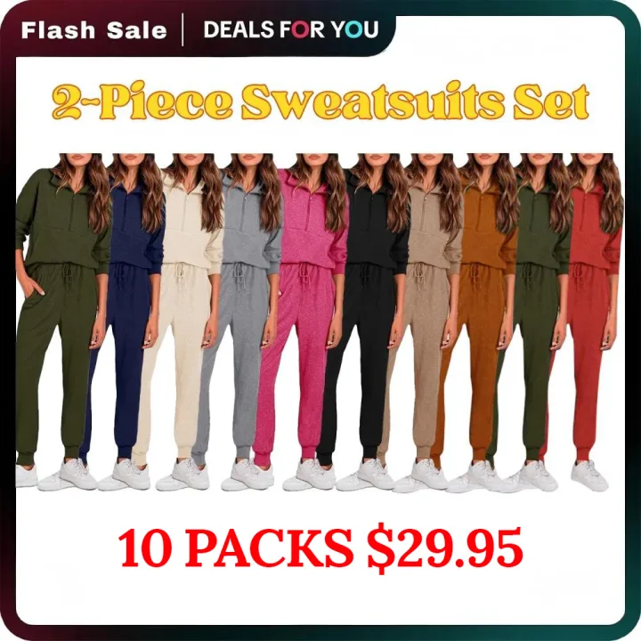 Women's 2-Piece Sweatsuits Set Long Sleeve Half Zip Pullover Sweatshirt🔥