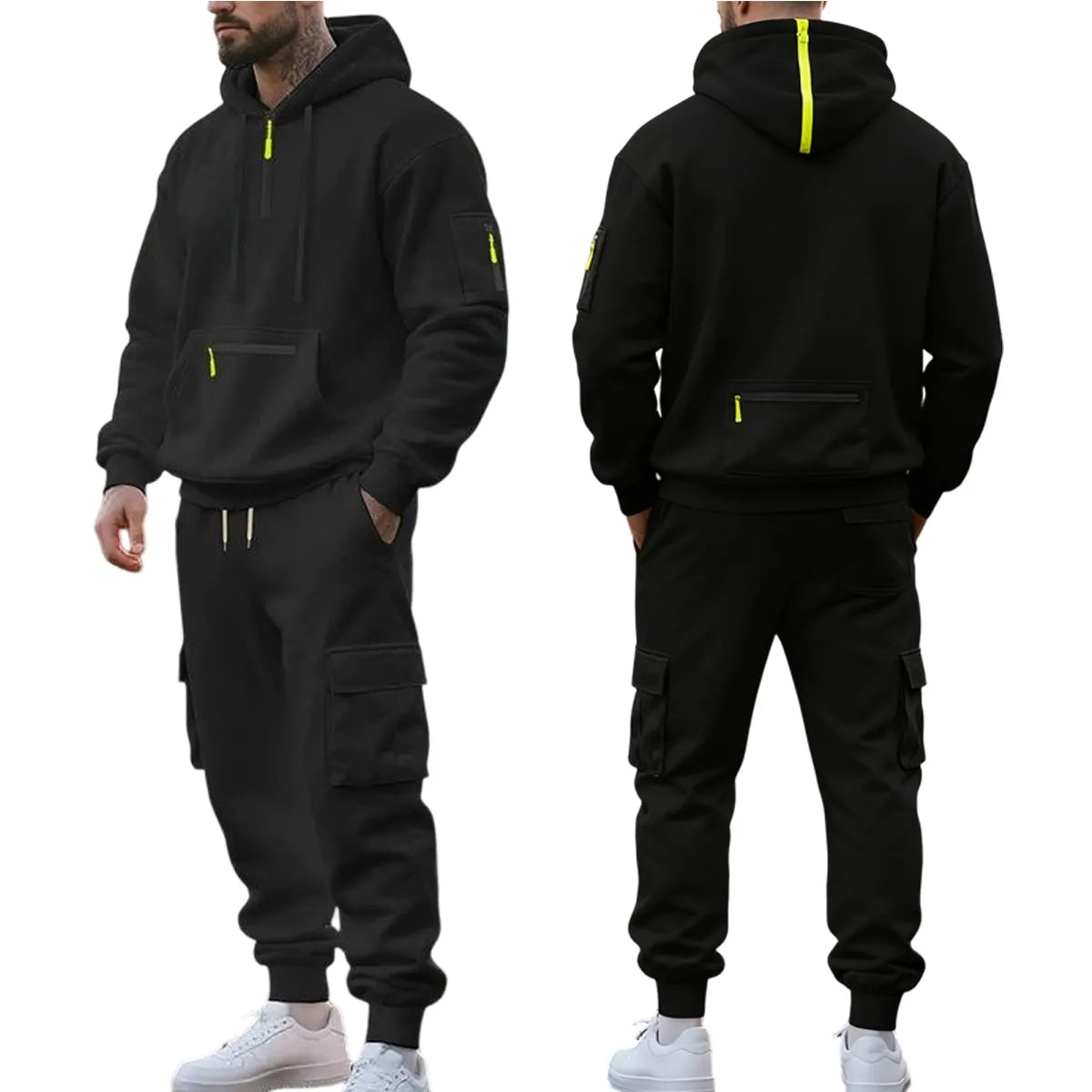 Men's 2-Piece Hooded Tracksuit Set | Casual Cargo Jogger Sweatpants & Oversized Hoodie | Streetwear Outfit