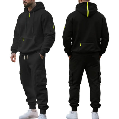 Men's 2-Piece Hooded Tracksuit Set | Casual Cargo Jogger Sweatpants & Oversized Hoodie | Streetwear Outfit