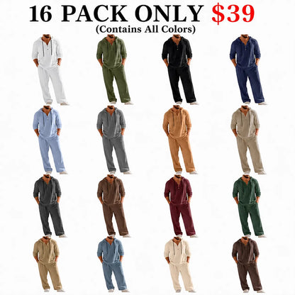 Linen Men's Hooded Casual Loose Top & Pants 2-Piece Set
