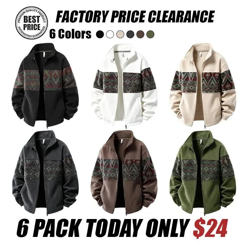 Men's Ethnic Pattern Full-Zip Fleece-Lined Long-Sleeve Jacket